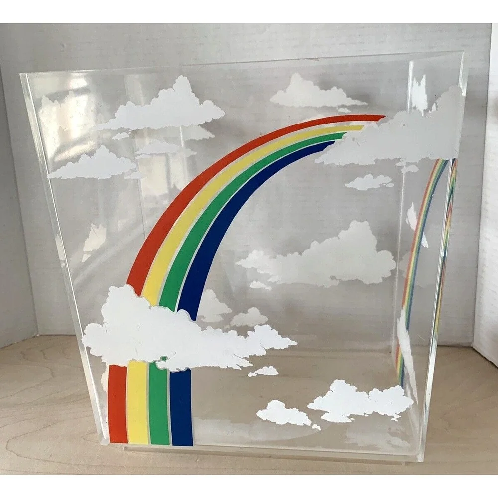 Vintage late 70s/early 80s Rainbow Clouds Lucite Acrylic Waste Bin Trash Can